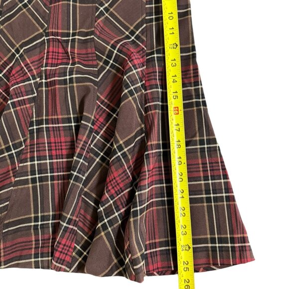 KENAR Brown & Red Plaid Flared Flounce Hem Long Skirt Stretch‎ Academia Corpcore - Picture 5 of 14